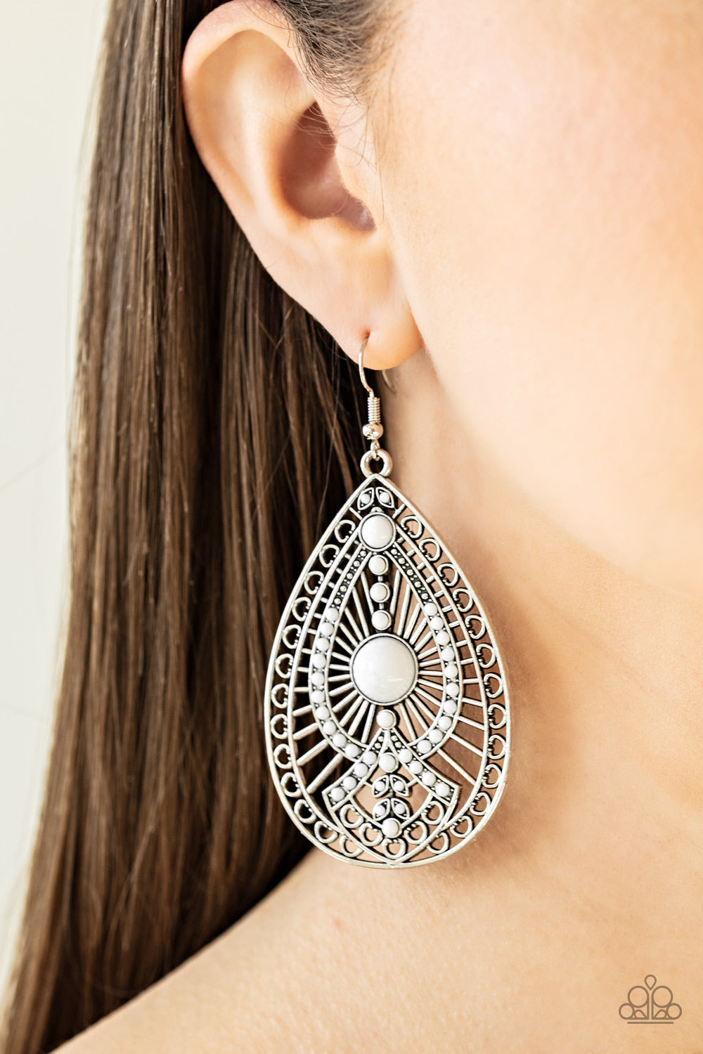 Just Dropping By - White Earrings