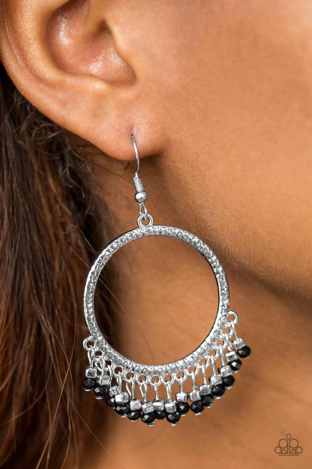 Tambourine Tango - Black Earring